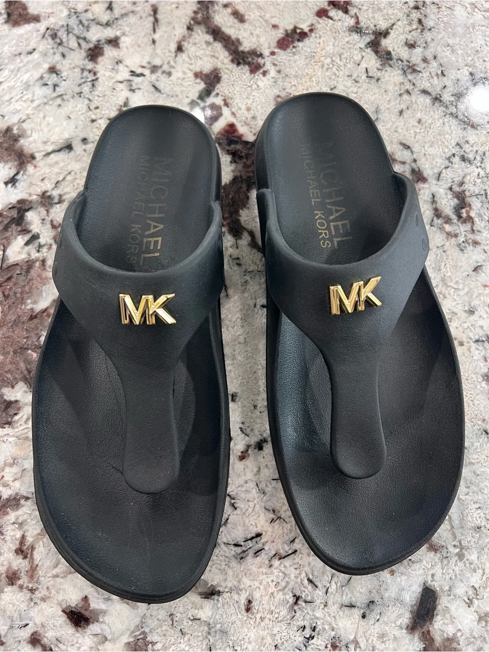 Michael Kors Black Sandal Thongs with Gold MK Logo